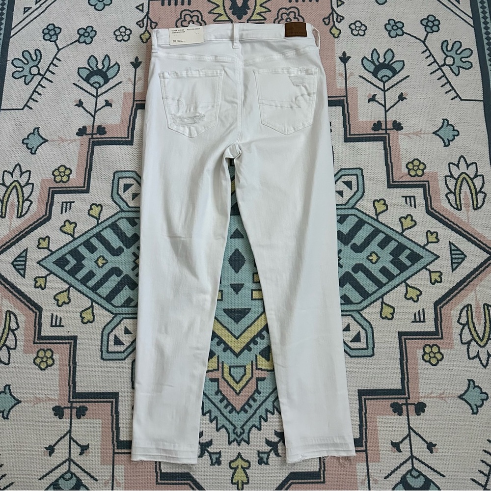 American Eagle White Stretch Ripped Super Hi-Rise Jegging Crop Jeans - Picture 12 of 16